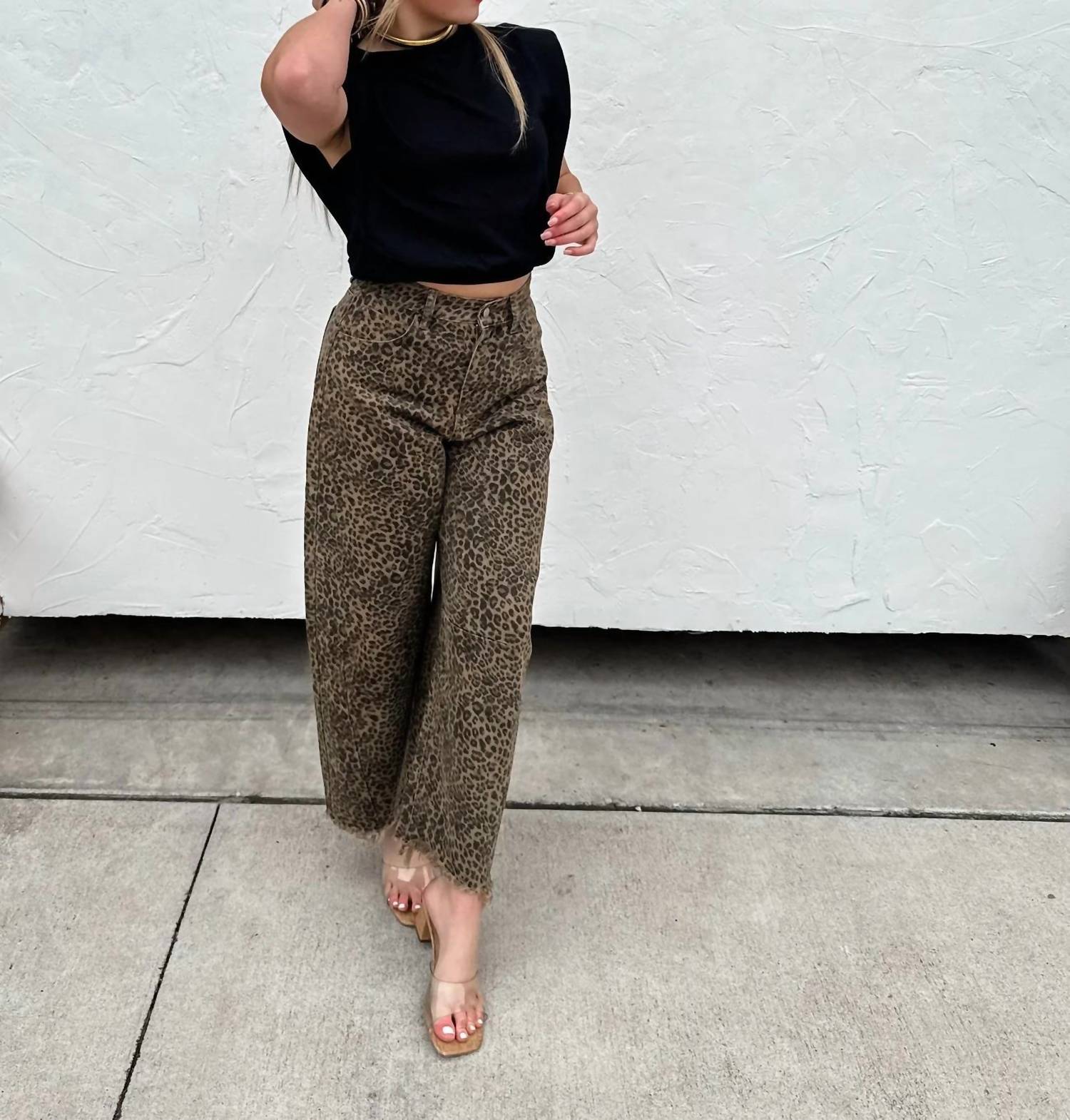 Blakeley - Cheetah Print Barrel Leg Jeans