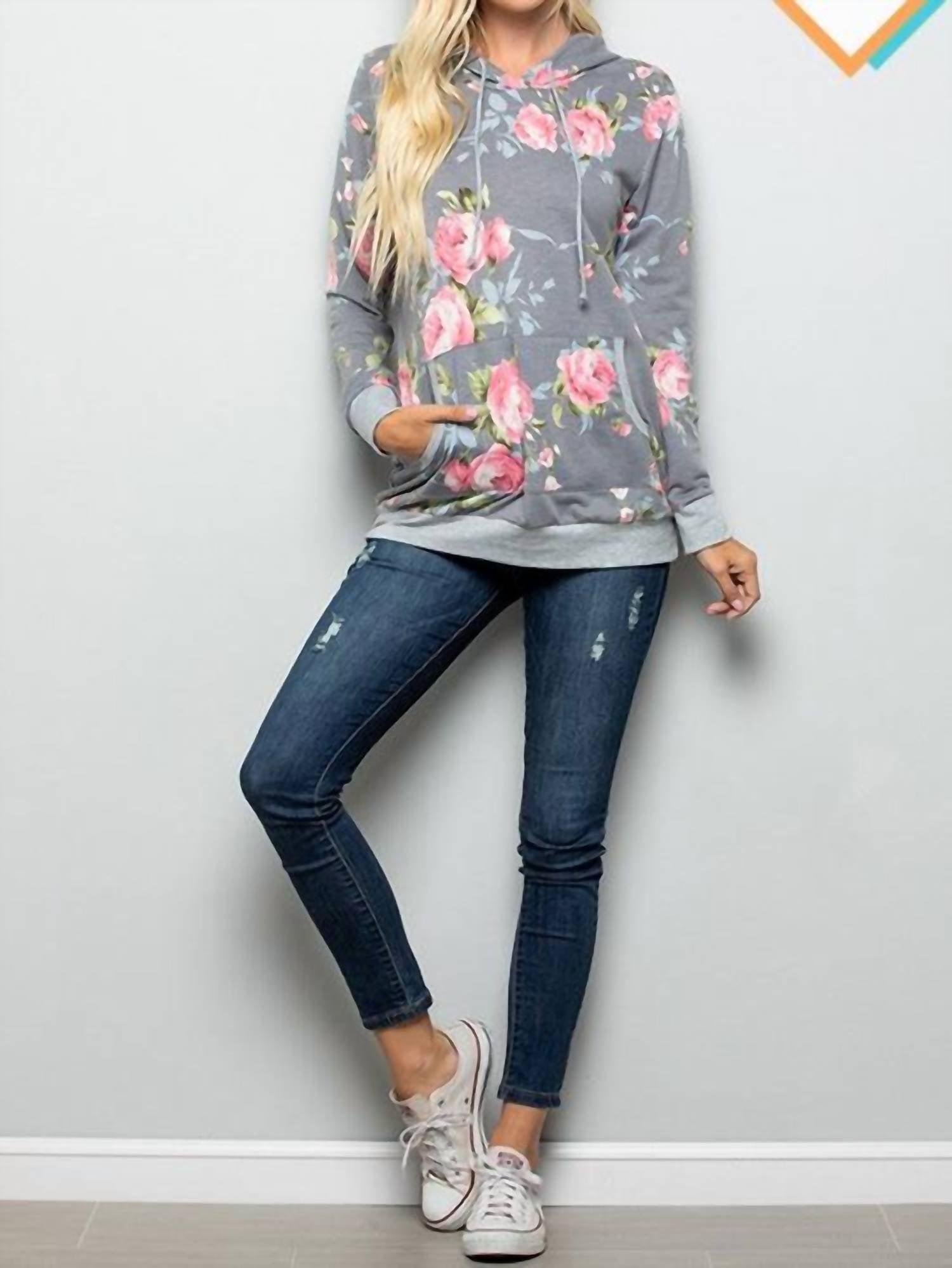 Heimish Usa - Floral hoodie with Kangaroo Pocket