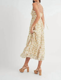 Mable - Floral Print Double Self Tie Tiered Midi Dress