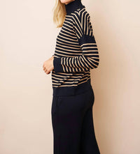 Majestic Filatures - Organic Cotton Knit Stretch Striped Mock Neck Top