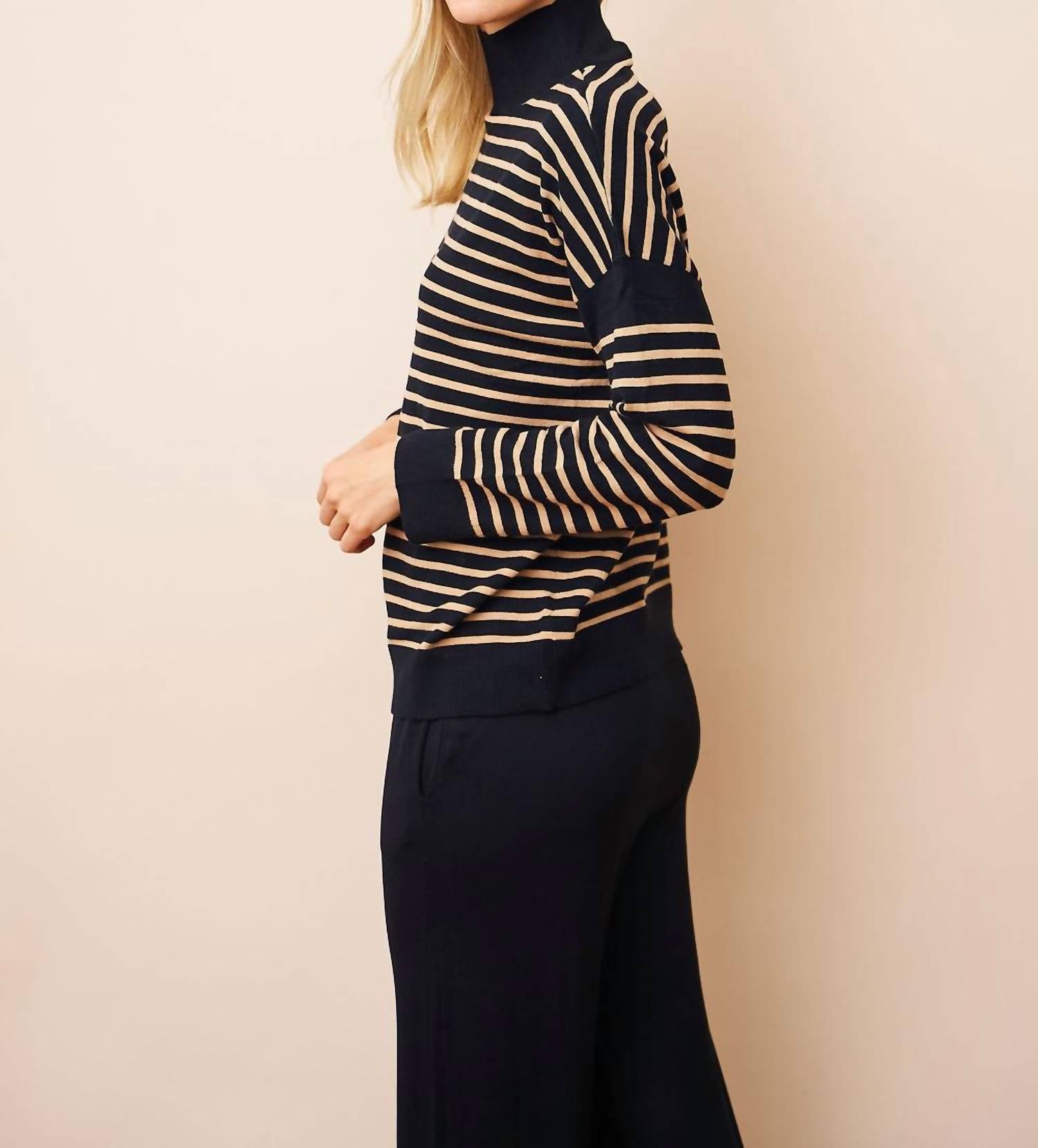 Majestic Filatures - Organic Cotton Knit Stretch Striped Mock Neck Top