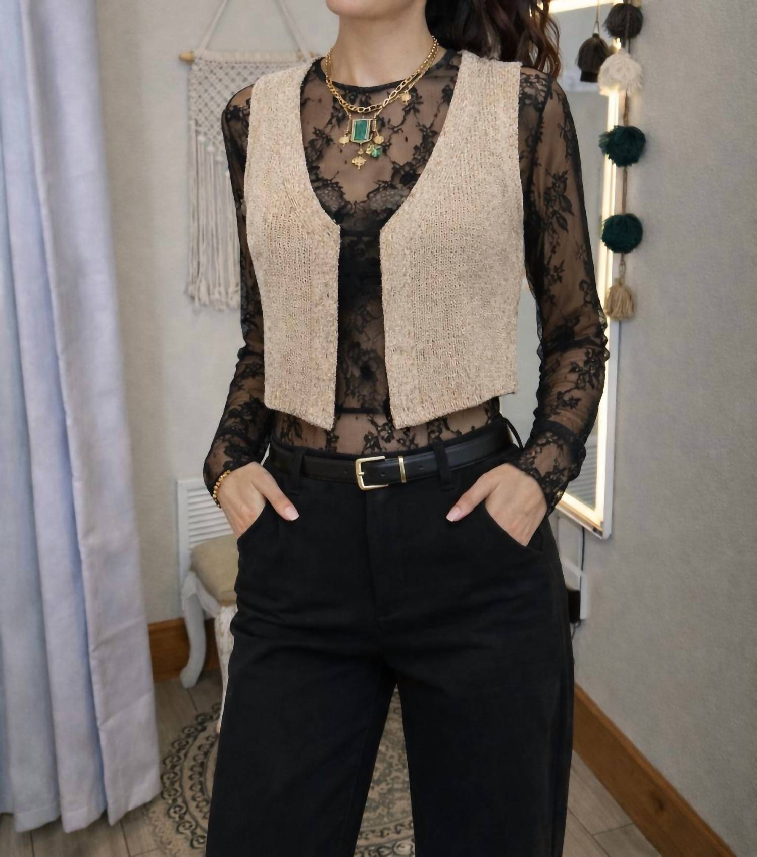 The Workshop Front Hook Cropped Knit Cardigan Vest in taupe - women's jacket - view 6
