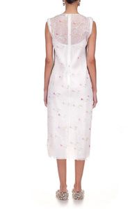 Marina Moscone - Stamped Plissé Sheath Midi Dress