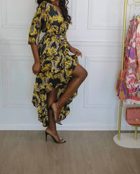 Little Secret Of Mine - Spark My Love Asymmetrical Maxi Wrap Dress