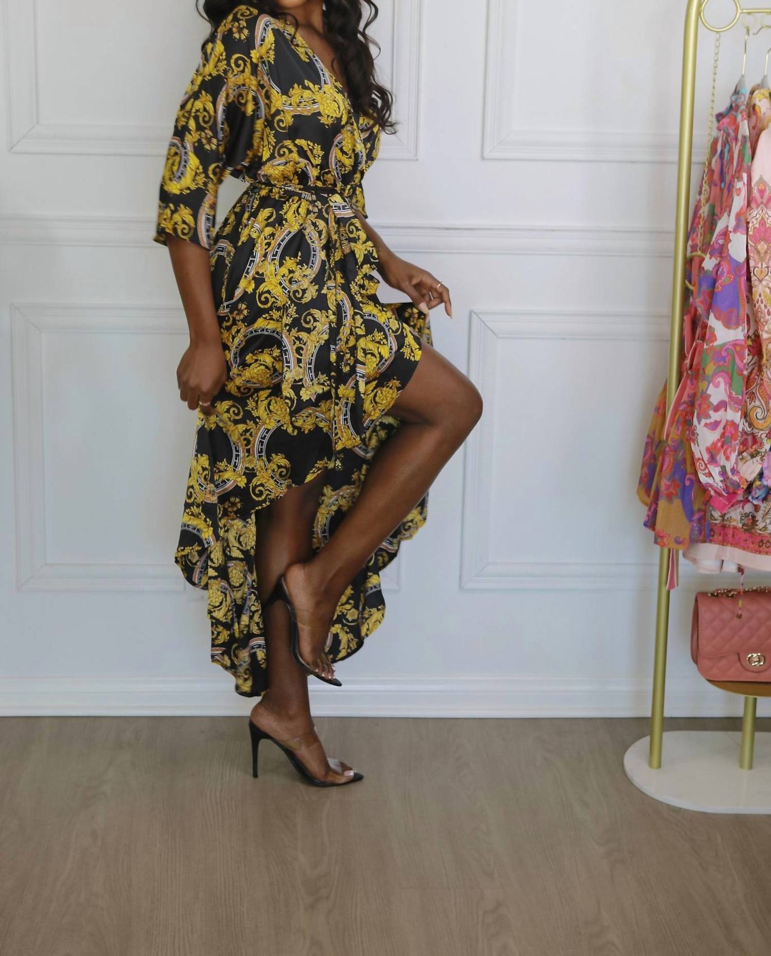 Little Secret Of Mine - Spark My Love Asymmetrical Maxi Wrap Dress