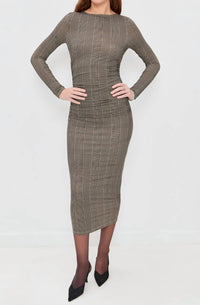 Veronica Beard Long Sleeve Charissa Midi Dress in dark acorn multi - women's dress