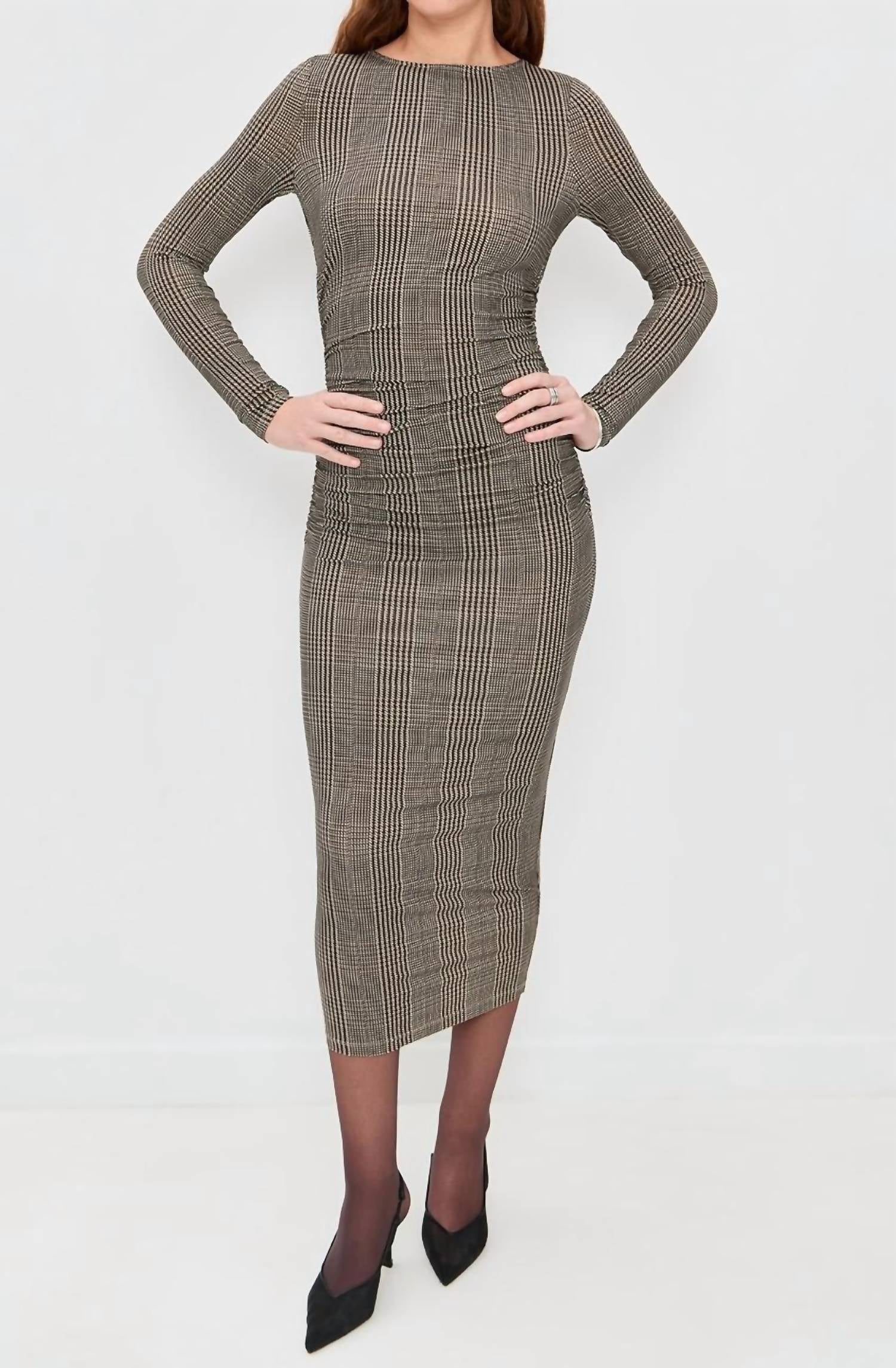 Veronica Beard Long Sleeve Charissa Midi Dress in dark acorn multi - women's dress