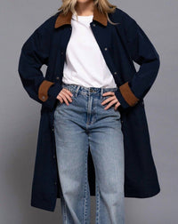 Active Basic - Long Sleeve Contrast Collar Button Down Trench Coat
