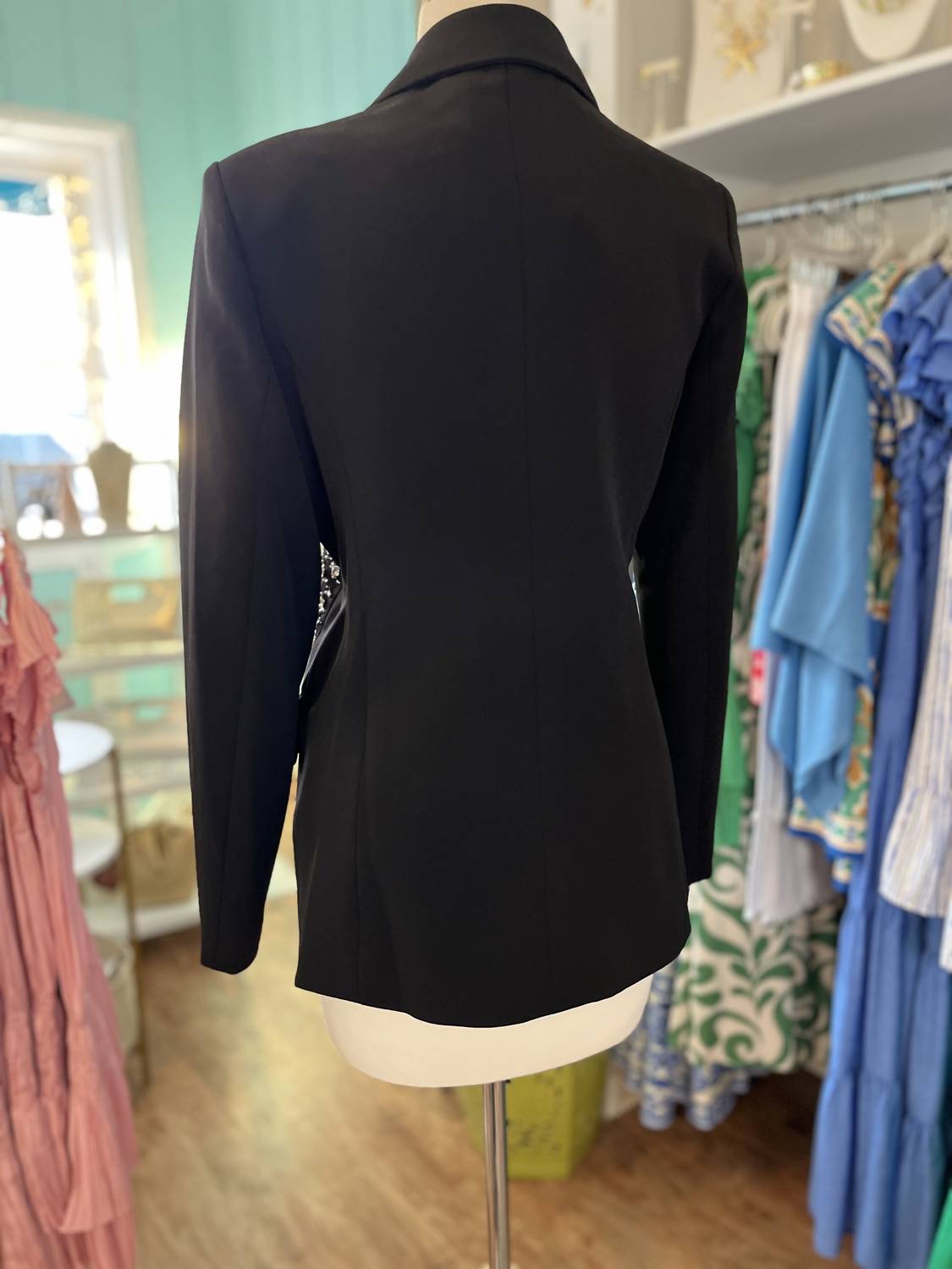 AZI Women's Daphne crystal Stud fitted blazer in black - women's jacket - alternate view
