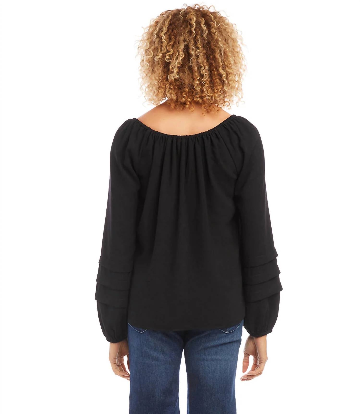 Karen Kane - Bobbi Pleat Sleeve Crepe Peasant Top