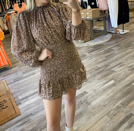 Olivaceous - Smocked Long Sleeve Dress