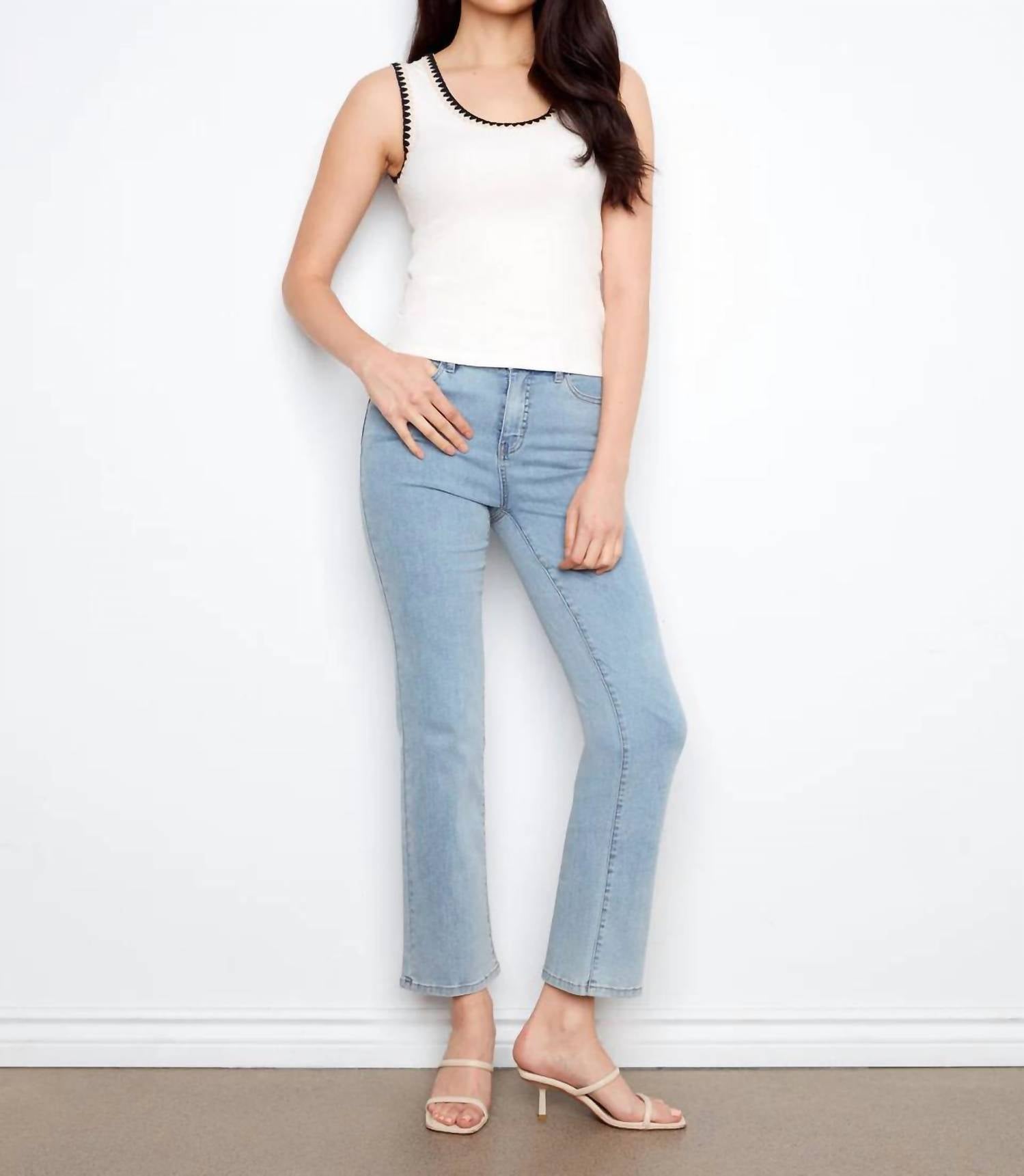CHARLIE B Knit Tank Top With Crochet Detail in ecru - women's tank top - view 4