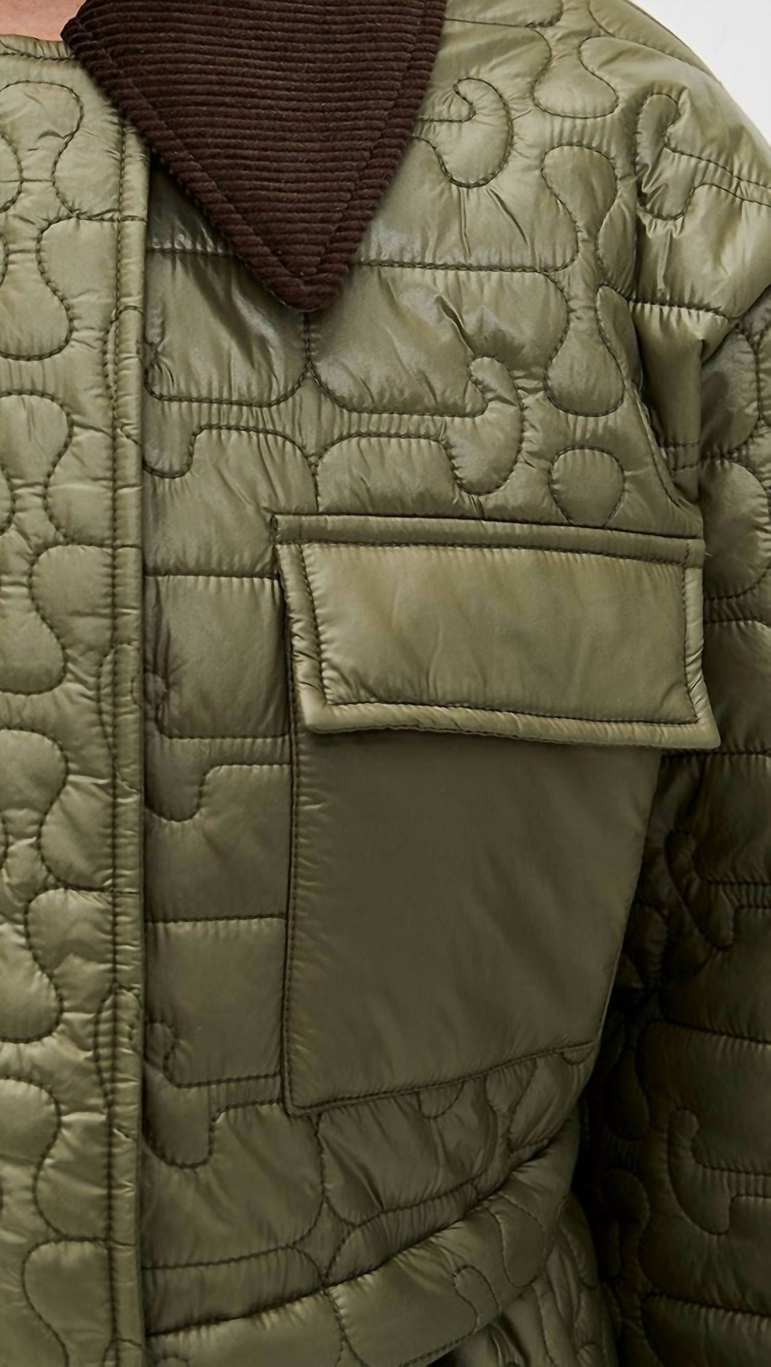 GANNI Shiny Quilted Midi Flare Jacket in kalamata - women's jacket - view 4