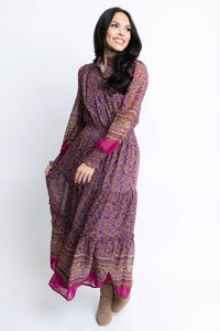 Karlie Floral Chiffon Metallic Maxi Dress in purple - women's dress - alternate view
