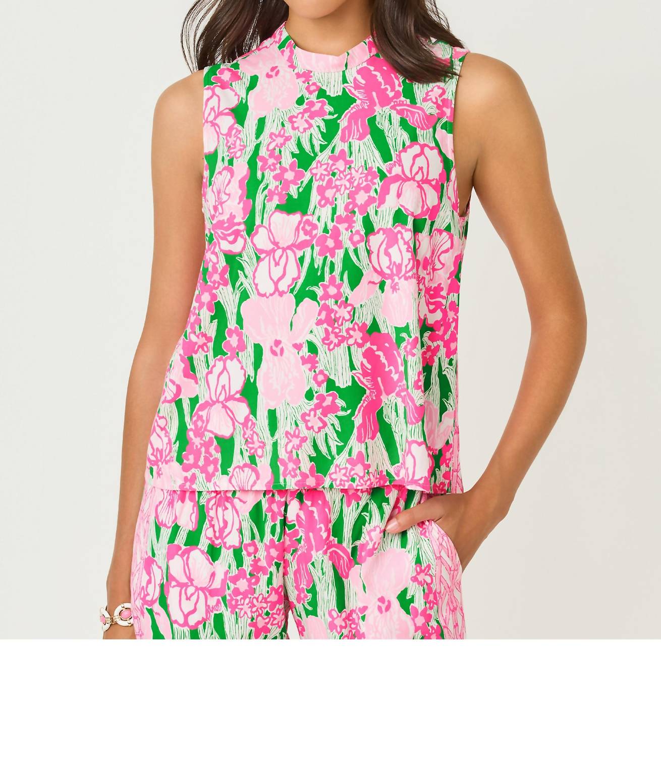 Lilly Pulitzer Anya Sleeveless Top in putting green hannah engineered - women's blouse - view 4