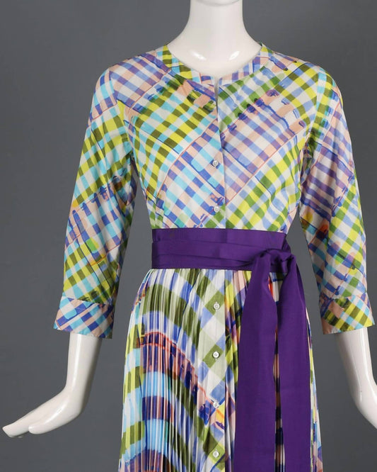 Sara Roka - Women's Striped Maxi Dress With Sash Belt