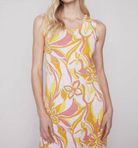 CHARLIE B Printed Sleeveless V-neck With Shirttail Hem Dress in sorbet peach - women's dress - alternate view