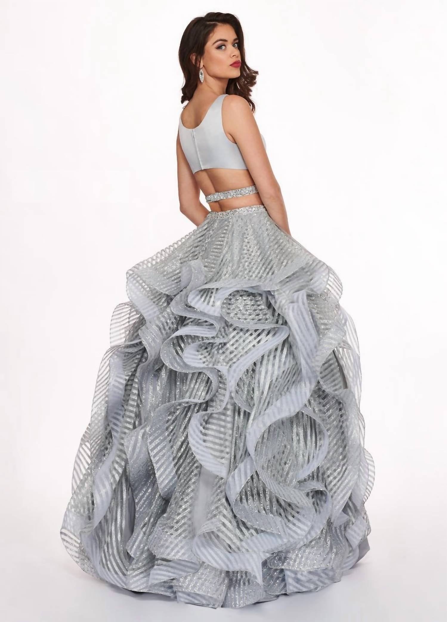 Rachel Allan - Two-piece Matte Satin Ruffled Gown