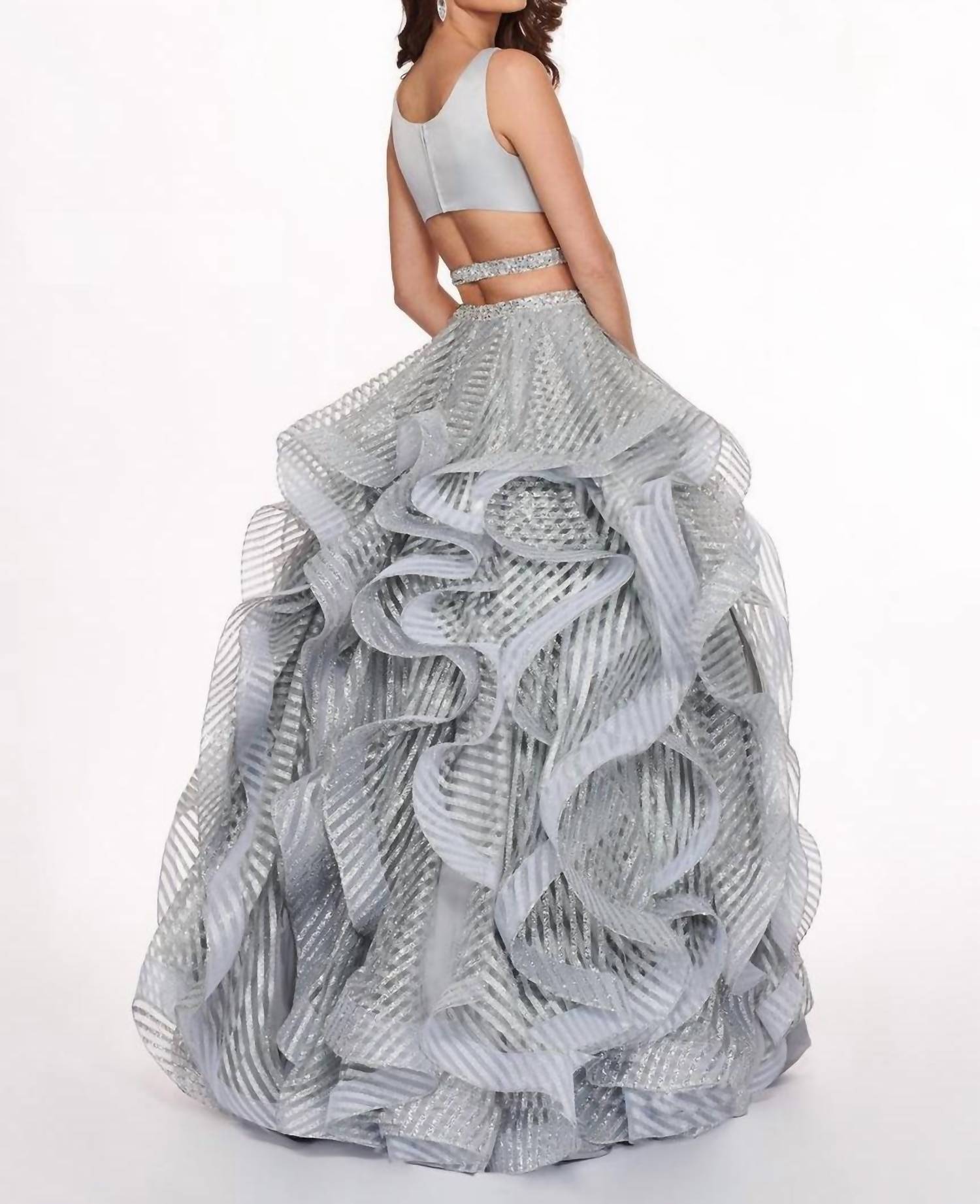 Rachel Allan - Two-piece Matte Satin Ruffled Gown