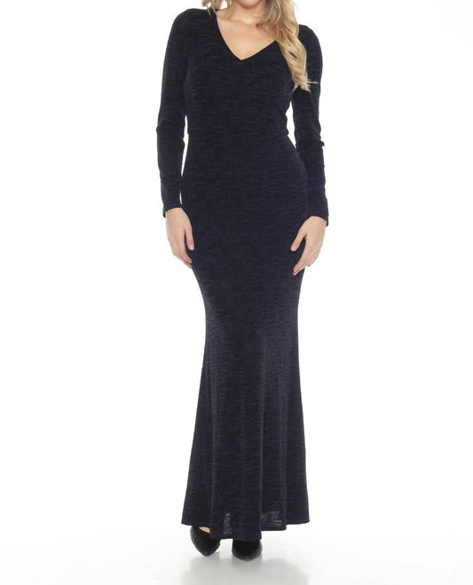 Joseph Ribkoff - Shimmery V-neck Long Sleeve Evening Dress