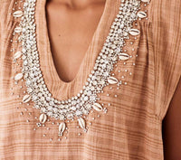 ALIX OF BOHEMIA Nehru Shell And Gem Top in jute pink - women's blouse - detail view