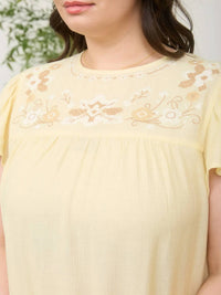 Blu Pepper - Floral Embroidery Flouce Sleeve Top