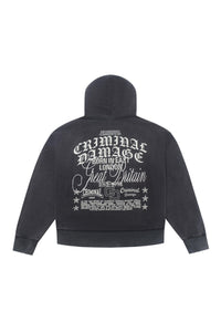 Criminal Damage Logo Mania Hoodie in washed grey - men's shirt - detail view
