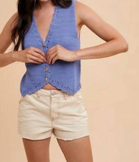 Anniewear - Crochet Trimmed Button Down Sweater Vest