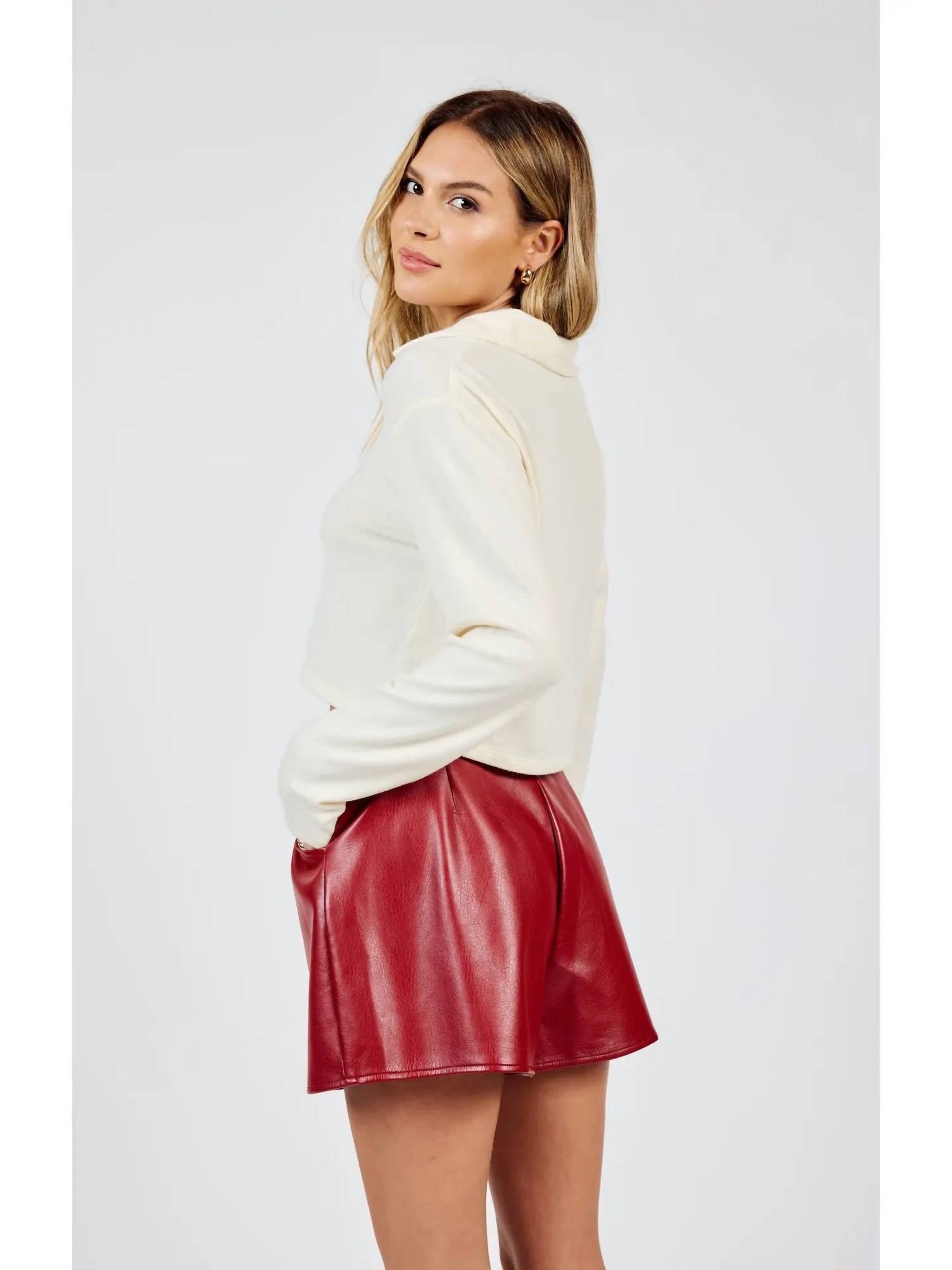 Sadie & Sage Night Vision Faux Leather Shorts in red - women's shorts - alternate view