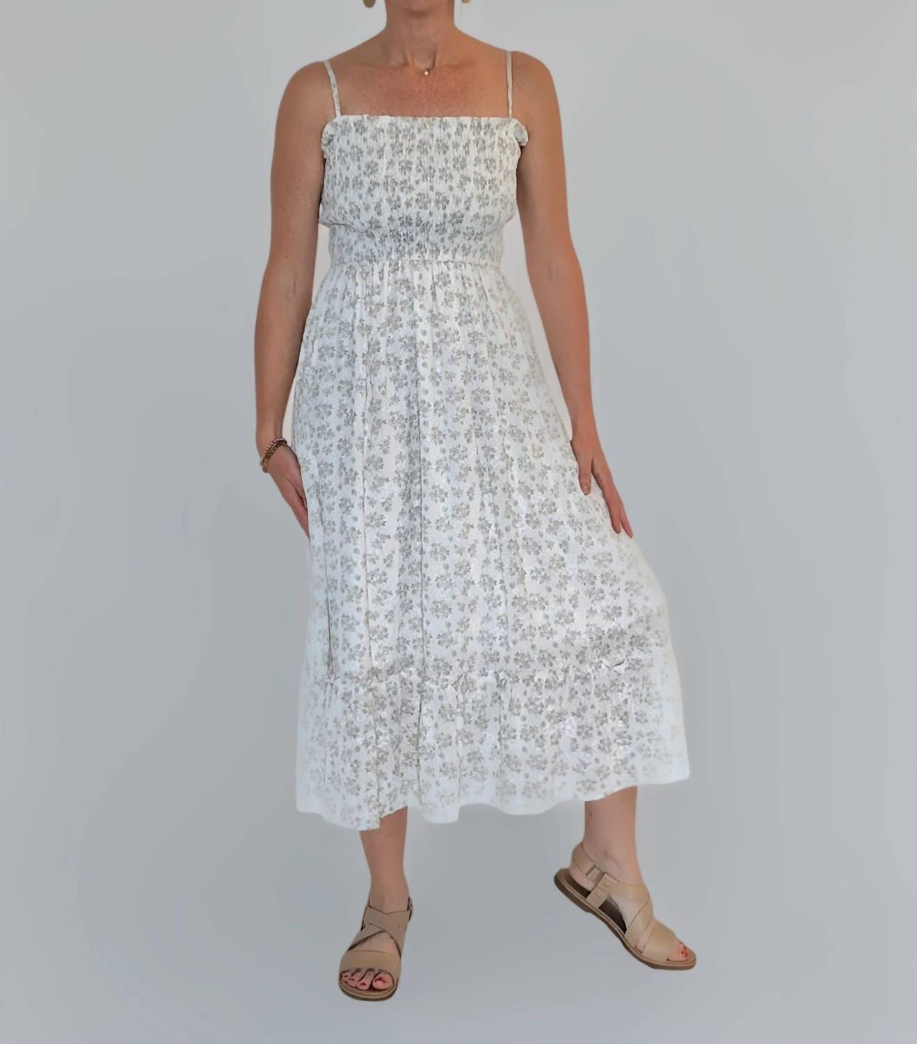 Adora - Squareneck Floral Midi Dress