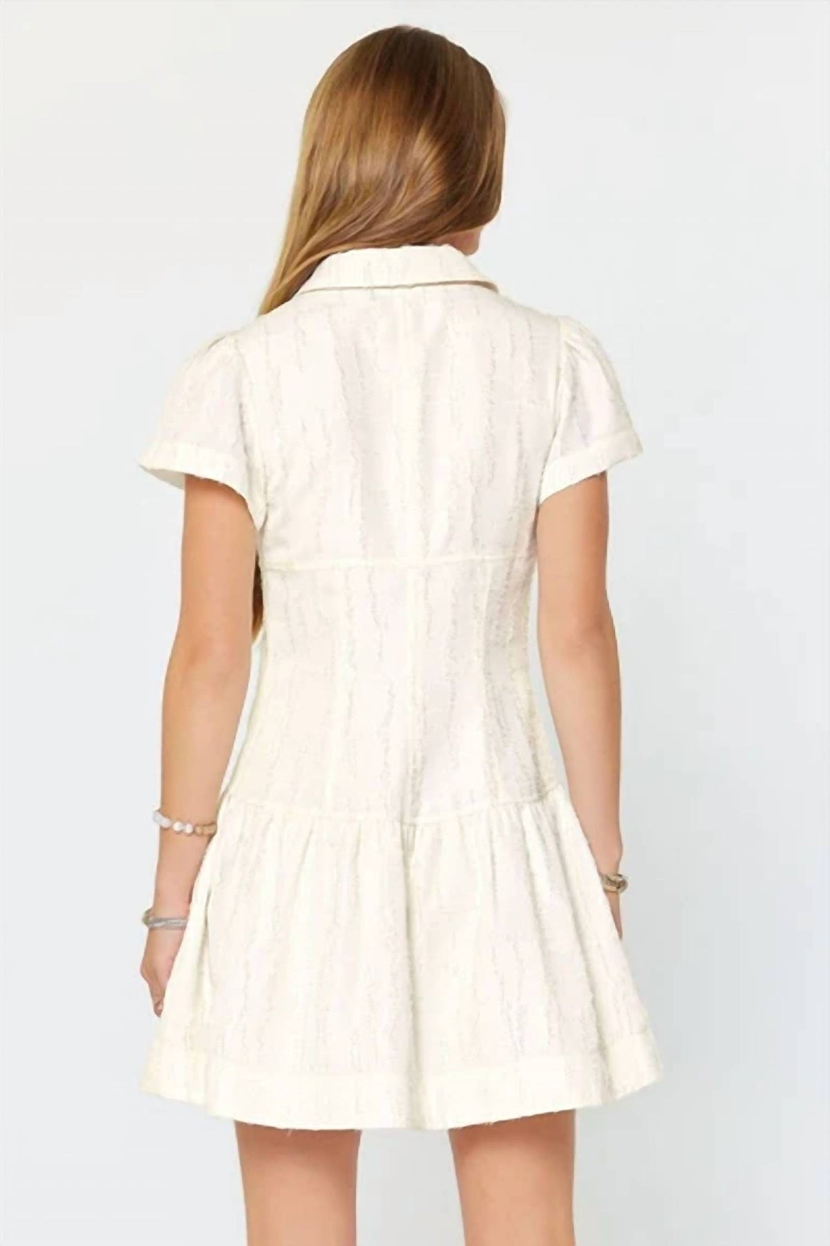 Current Air - Textured Detail Short Sleeve Button Down Mini Dress