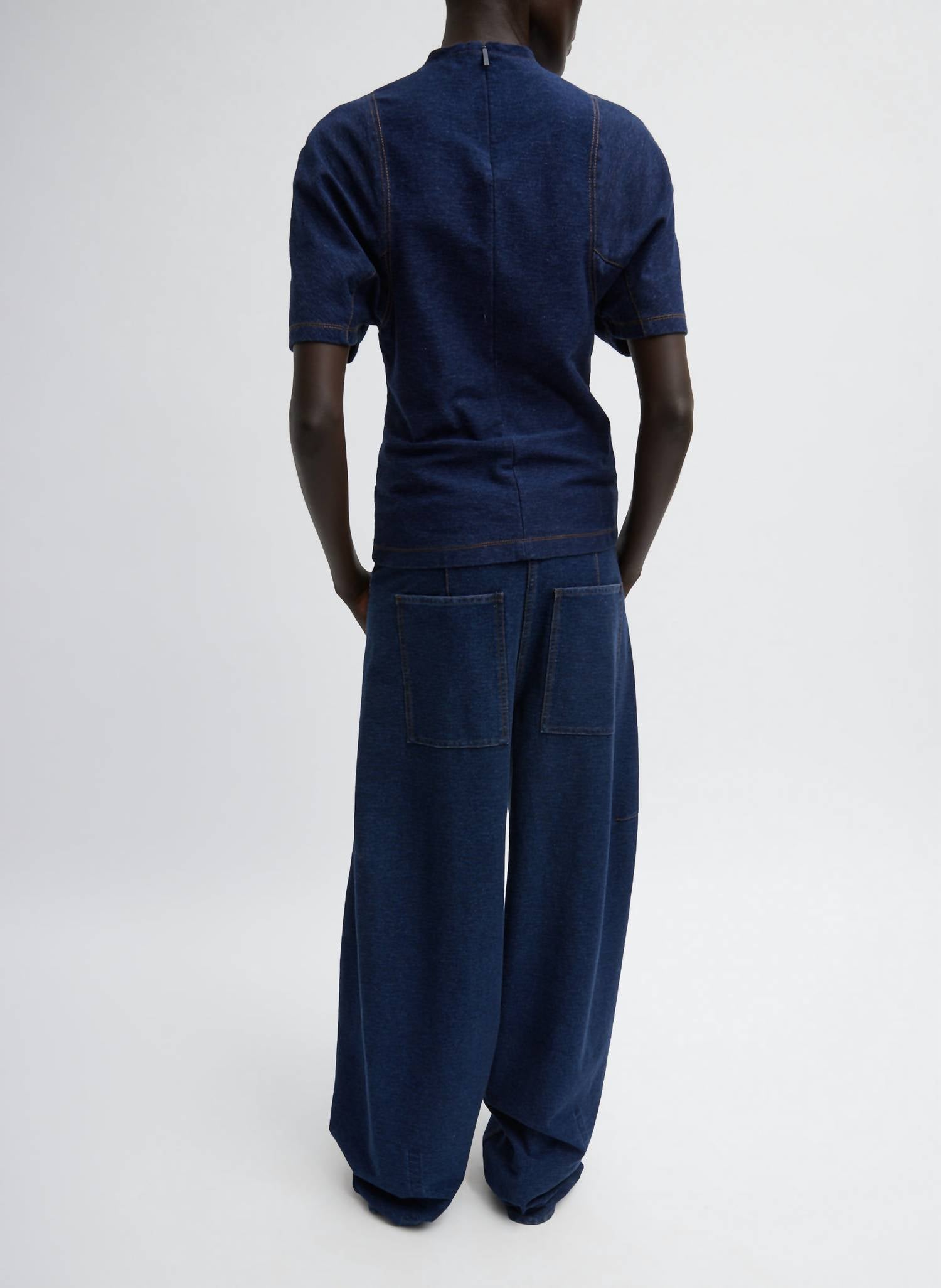 Tibi - Barre Denim Knit Scuplted Shrunken T-shirt