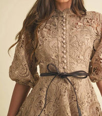 Eb Luxe - Crochet Lace Victorian Style Mini Dress
