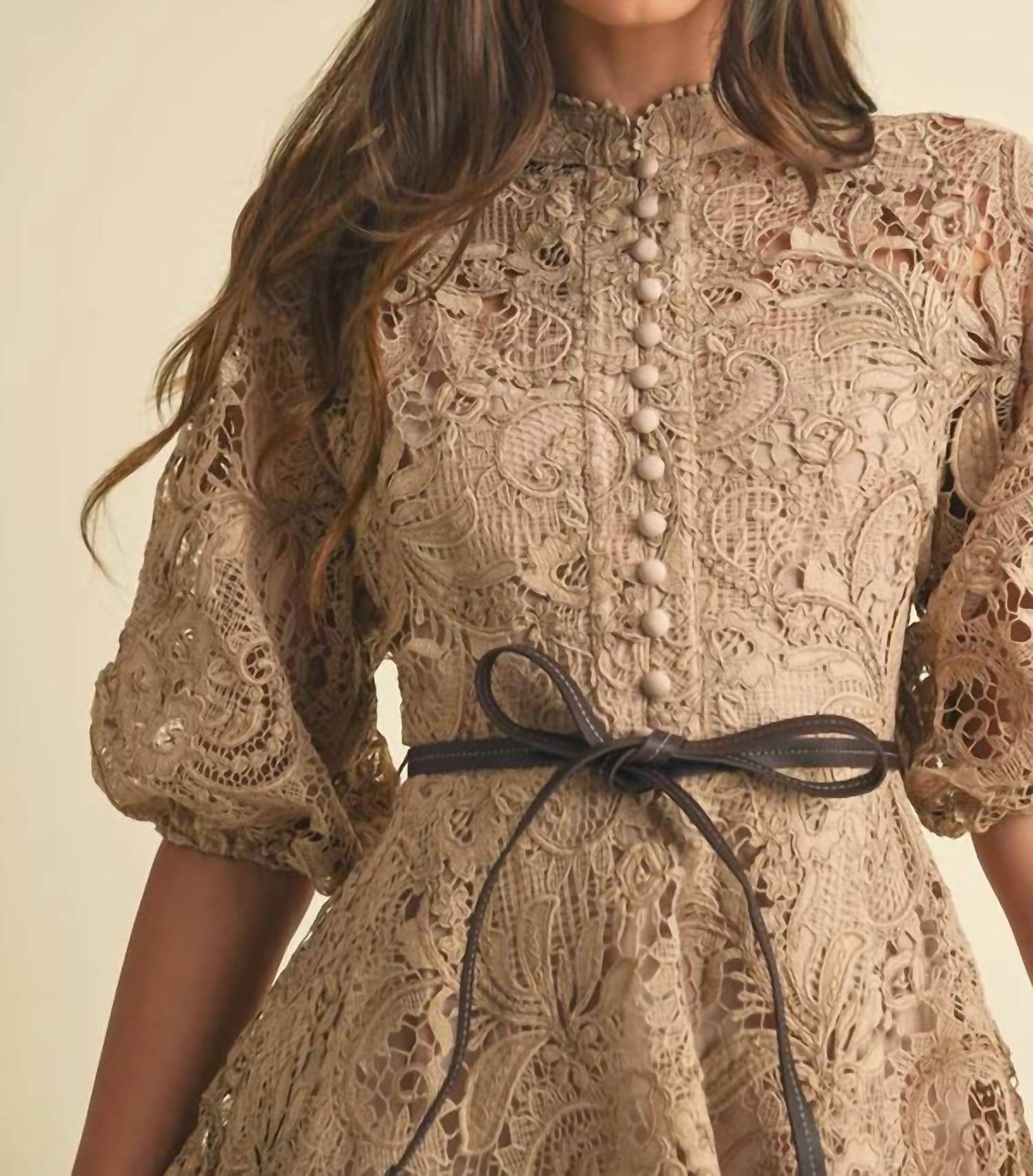 Eb Luxe - Crochet Lace Victorian Style Mini Dress