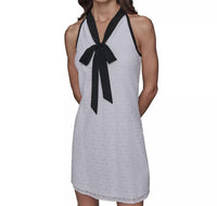KARL LAGERFELD Geo-lace Tie-neck Shift Dress in soft white - women's dress - detail view