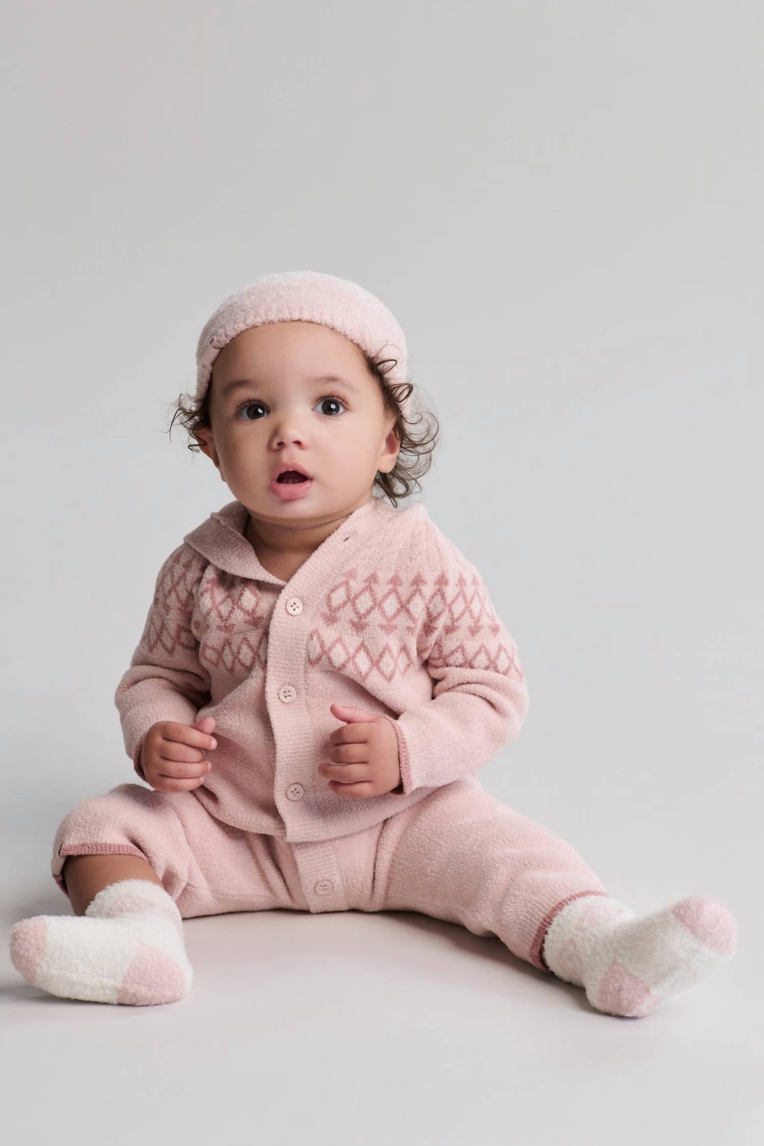 BAREFOOT DREAMS Cozychic Ultra Lite Baby Fair Isle Onesie in dusty rose - kids' item