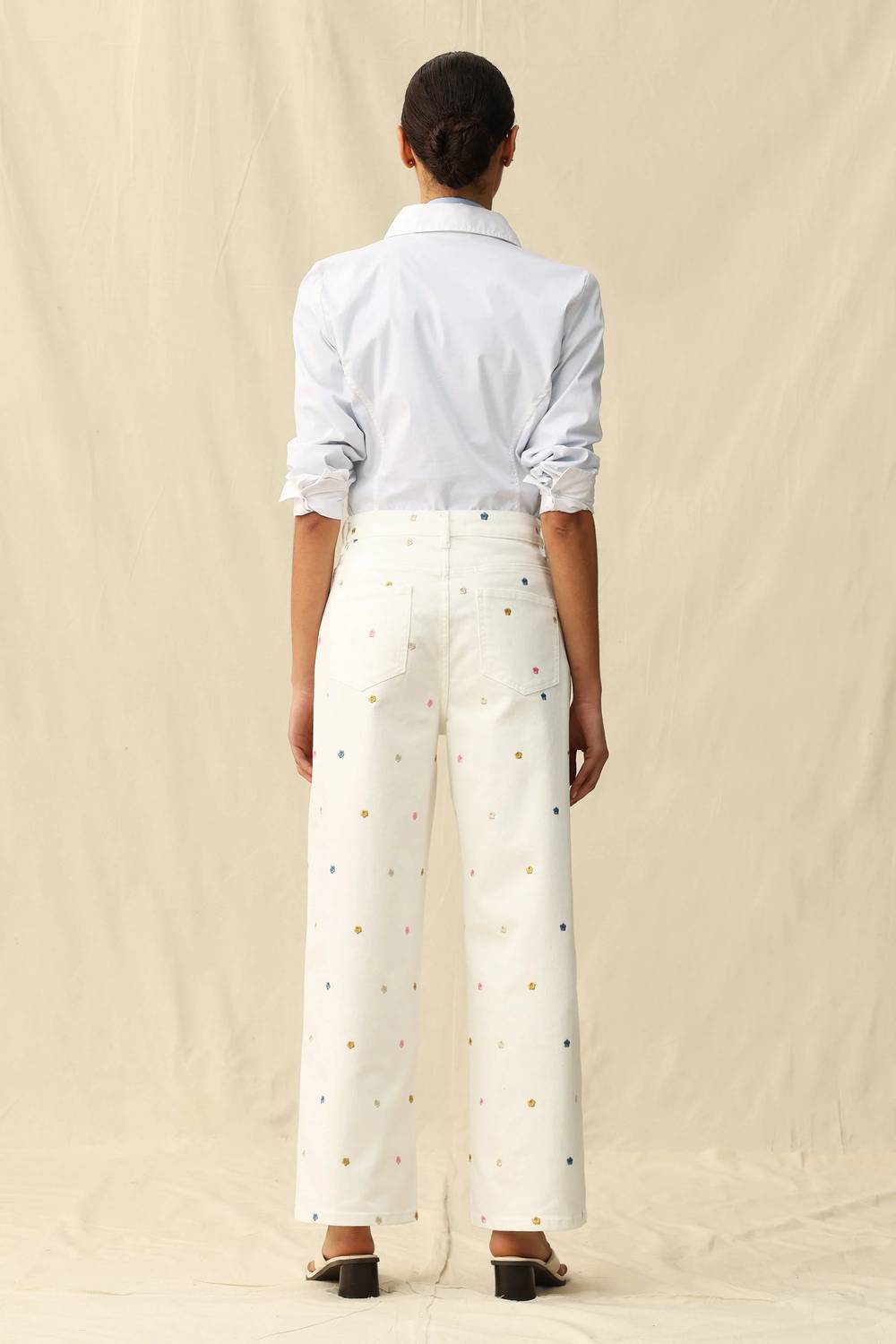Bayeas - Wide Leg Jeans With Multicolor Embroidery