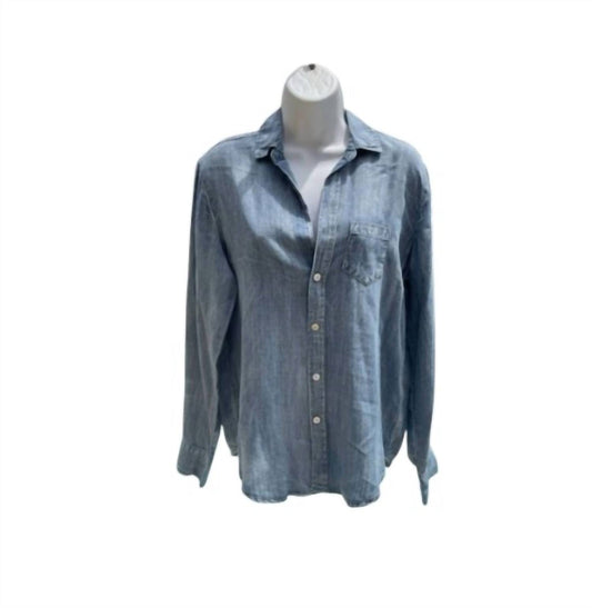 Caite & Kyla - Women's Denim Button-up Shirt With Embroidered Floral Back