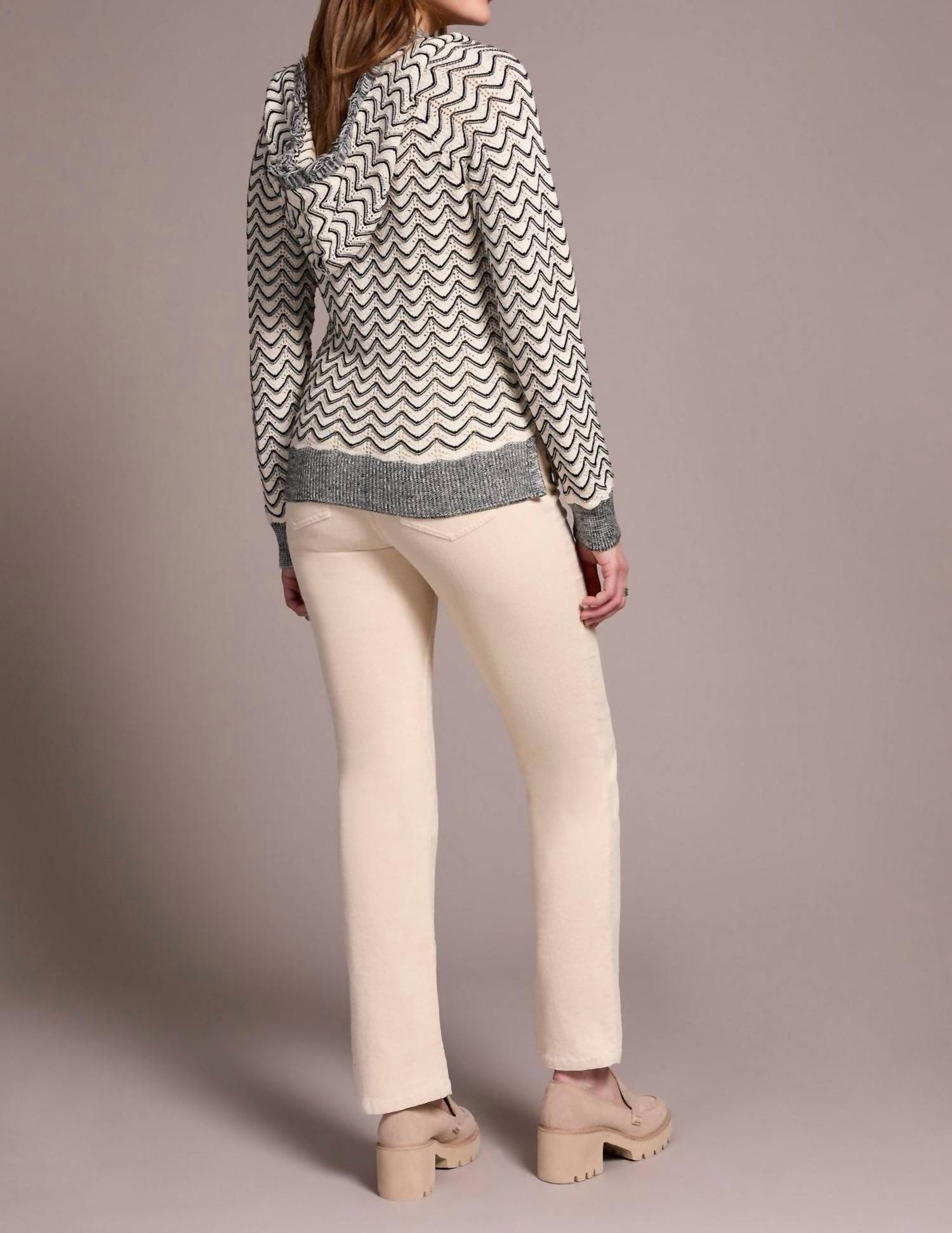 Tribal - Long Sleeve Hooded Sweater With Fringe Detail