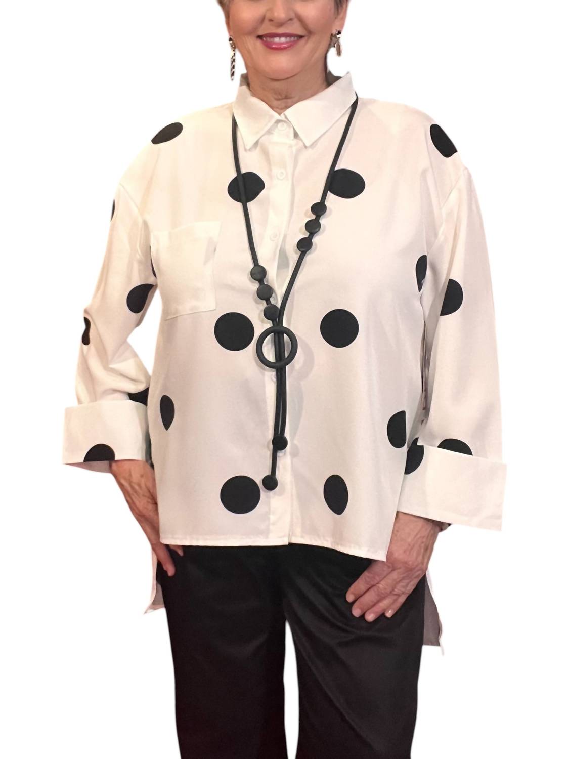Diva Usa - Collared Button-through Blouse With High-low Hem