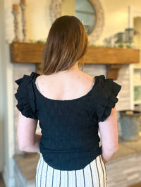 Easel - Black Ruffle Sleeve Tank