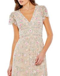 Mac Duggal - Women's Embroidered V Neck Cap Sleeve Midi Dress