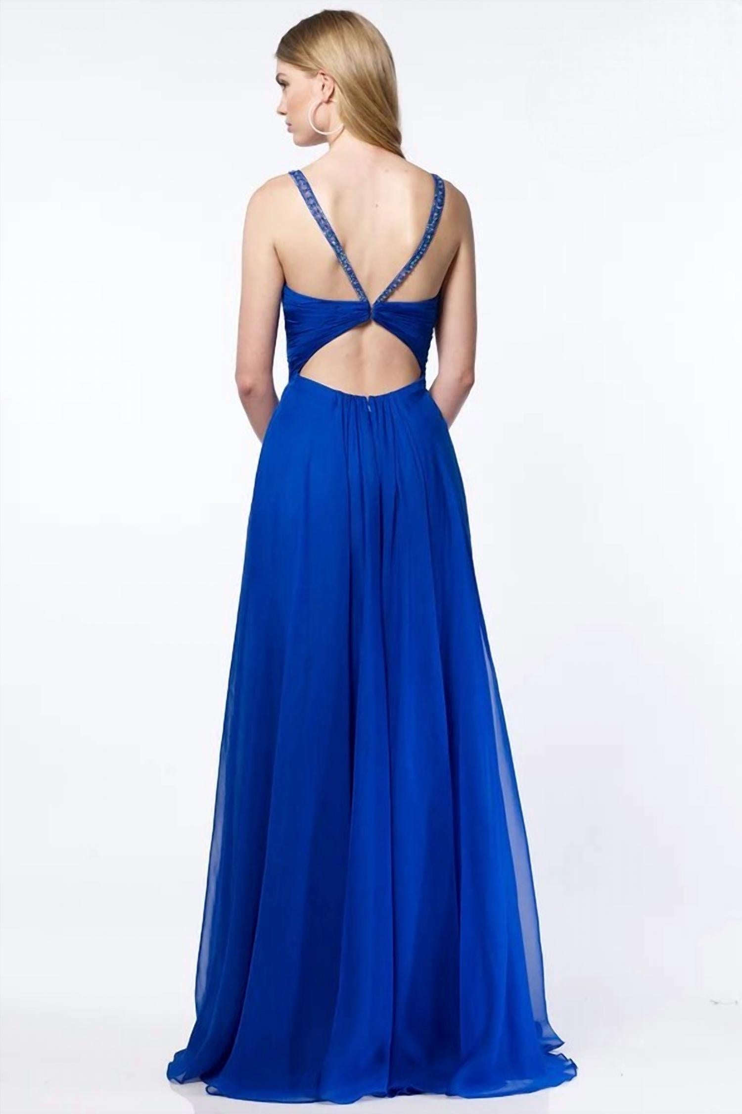 ALYCE PARIS Silky Chiffon Ruched Gown in electric blue - women's dress - alternate view