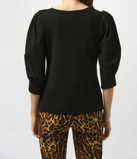 Joseph Ribkoff - Keyhole Neckline 3/4 Puffed Sleeves Top