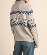 &merci Cozy Fair Isle Zip-Up Cardigan in ash grey - women's cardigan - detail view