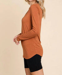 Culture Code Scoop Neck Longsleeve Fitted Top in mocha bisque - women's long sleeve top - detail view