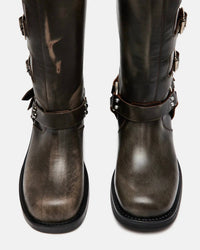 Steve Madden - Women's Rocky Distressed Leather Buckle Hardware Tall Moto Engineer Boots