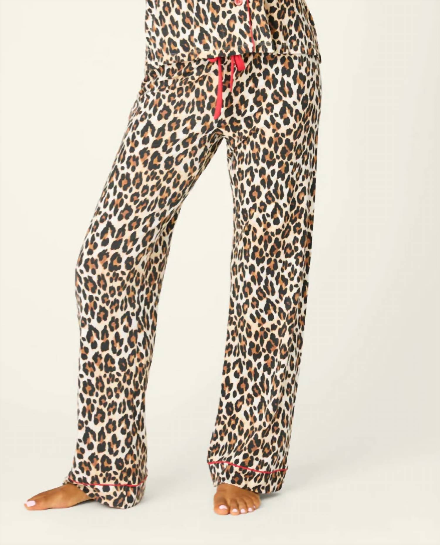 PJ Salvage Holiday Dreams Leopard Print Pants in natural - women's pants