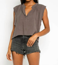 Olivaceous - Best-Loved Frayed Muscle Gauze Tank