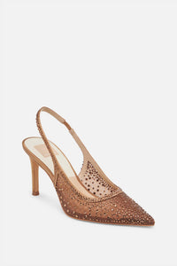 Dolce Vita Women's Kaye Crystal Heels in mid brown mesh - women's heels - detail view